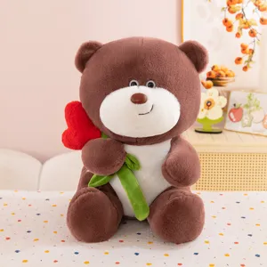 Simpatico orsetto di peluche marrone con rosa cuore rosso bambola morbida regalo San Valentino