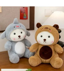 Simpatico peluche cartone animato con cappuccio squalo orso morbido giocattolo regalo accogliente.