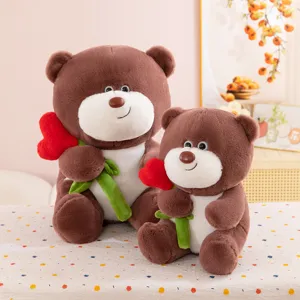 Simpatico orsetto di peluche marrone con cuore rosso rosa coppia bambola regalo cuscino
