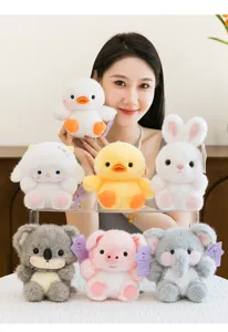Detailed close-up of cute cartoon plush animal toys display, soft and adorable desktop decor.