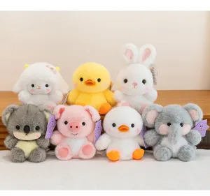 Cute plush animal desktop companion dolls scene detail, soft toy decoration display set.