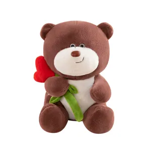 Orsacchiotto di peluche marrone con fiore di rosa cuore rosso simpatico giocattolo principale