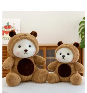 Delizioso peluche orsetto con cappuccio morbido e simpatico giocattolo di peluche dettaglio.