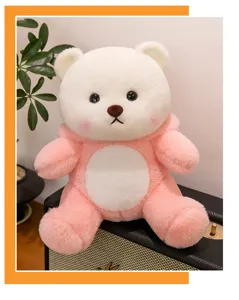Simpatico orsacchiotto di peluche con cappuccio rosa morbido animale giocattolo per bambini decoro