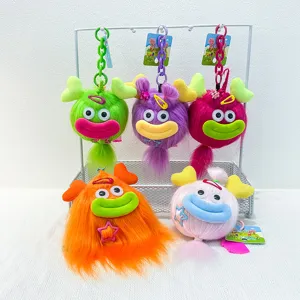 Cute funny fluffy big mouth monster plush keychain cartoon bag charm cute couple car key ring