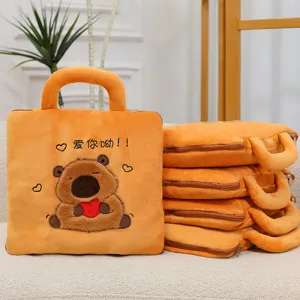 Cute capybara plush pillow blanket 2 in 1 multi-functional foldable soft cushion for office.