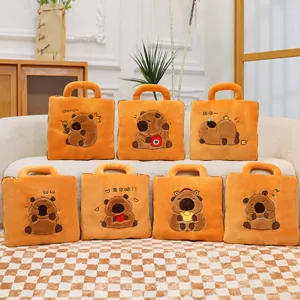 Cute cartoon capybara plush pillow and air conditioning blanket two in one for office use.