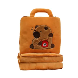 Cute cartoon capybara 2-in-1 folding pillow and air conditioner blanket for office use.