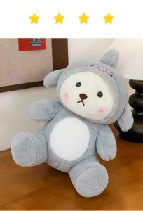 Peluche orsetto con cappuccio da squalo cartone animato morbido dolce e carino