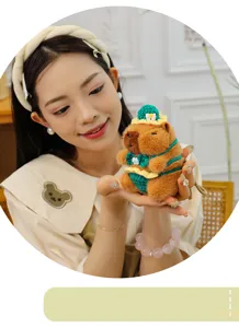 Cute crochet capybara plush keychain, hawaiian bikini bag pendant, soft stuffed animal toy.
