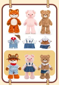 Plush toy DIY dress-up set details, cute fox, pig and bear dolls with clothes and accessories.