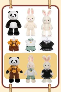 Plush toy doll dress-up set featuring cute panda and fluffy rabbit figures with outfits.