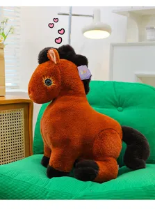 Detailed view of the cute plush horse toy, soft zodiac mascot doll with star eye for kids and gifts.