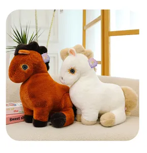 Detailed view of cute plush star-eyed horse dolls, soft fabric and adorable design for kids.