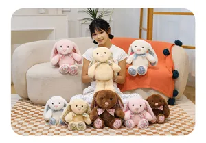 Soft floral long-eared bunny plush toy detail, cute stuffed rabbit doll for home decor and cozy companion.