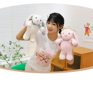 Cute floral long ear plush rabbit doll toy soft companion sweet home decoration gift