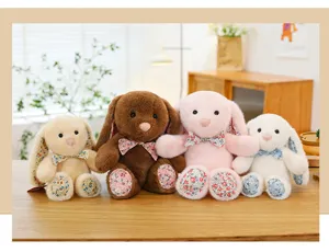 Cute floral long-eared plush rabbit doll, soft toy pillow, healing companion home decor.