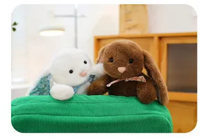 Cute floral long-eared bunny plush toy detail shot, soft stuffed animal home decor gift.