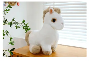 Cute plush horse toy with unique sunflower eyes, soft white and brown stuffed animal gift.