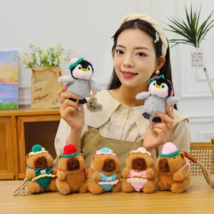 Cute Capybara Penguin Plush Keychain Knitted Hawaiian Bikini Hat Animal Doll Bag Pendant