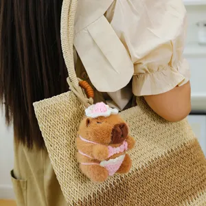 Cute Capybara Plush Keychain Bag Charm Knitted Bikini Animal Pendant Summer Accessory