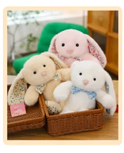 Cute floral lop-eared rabbit plush toy doll soft companion healing home decor gift.