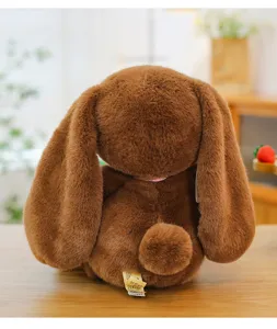 Plush long ear fluffy bunny rabbit toy back view, cute soft brown plushie detail.