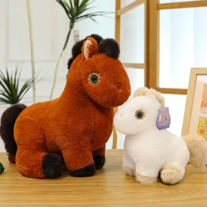 Cute plush pony stuffed animal toy brown and white horse doll birthday gift for kids