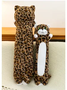 Niedliches Cartoon-Leopardenmuster langes Körperkissen, weiche Plüsch-Katze Schlafpuppe.