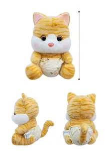Süße Baby Serie orange Tigerkatze Plüschtier Puppe mit Blumenwindel, Detailansicht.