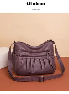 Classic PU leather shoulder bag for women, multi-pocket crossbody bag with adjustable strap.