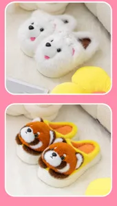 Leuke pluche dieren pantoffels voor de winter, dikke en warme comfortabele schoenen in huis.