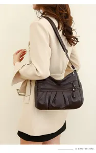 Fashion women shoulder bag large capacity crossbody bag soft leather casual tote multi-pocket design