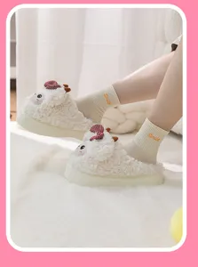 Pluizige schattige schaap katoenen pantoffels, warme winter pluche schoenen met strik.