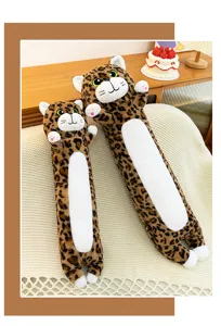 Niedliches Cartoon Leopardenmuster Katzen Pluesch Langkissen Kuscheltier Schlafpuppe