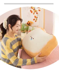 Soft toast plush pillow, cute bread doll for bedroom bed, cozy sleeping cushion gift.