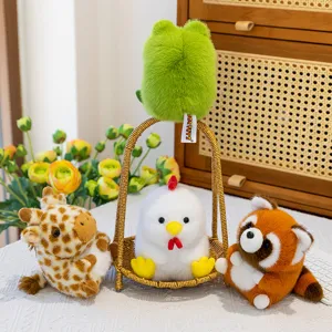 Cute cartoon chubby plush animal toys, frog chick giraffe red panda desk companion doll ornaments.