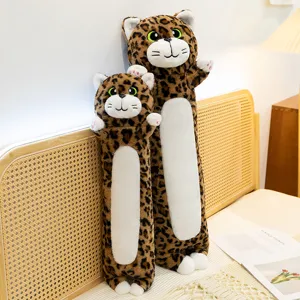 Süße Leopardendruck Lange Katze Plüschtier Gestopftes Tier Schlafendes Körperkissen Weiche Cartoon Kätzchen Puppe Heimdekoration Geschenk