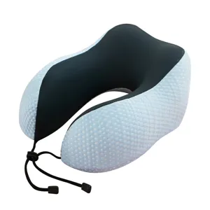 Memory-Foam U-förmiges Reise Nackenkissen mit atmungsaktivem Eisseide Mesh und Kordel