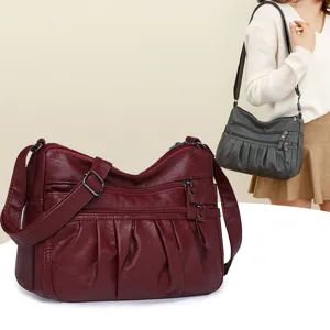 Women's Fashion PU Leather Crossbody Bag Large Capacity Casual Shoulder Bag Multilayer Pocket Daily Handbag