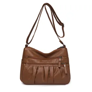 Fashion women brown pu leather shoulder bag casual crossbody large capacity everyday main view