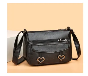Retro fashion small black cross-body bag, casual soft leather shoulder phone bag for women.