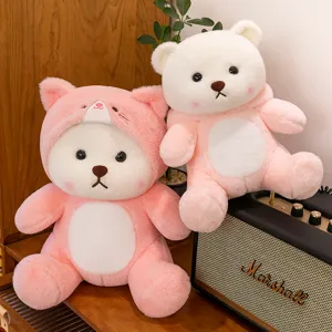 Simpatico orsetto di peluche con cappuccio, morbido giocattolo per decorazione calda.