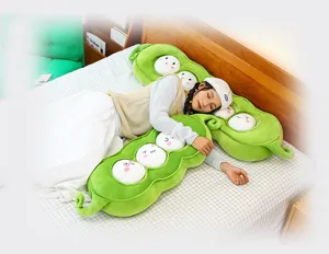 Süßes grünes Erbsenschote Plüschtier Körperkissen mit niedlichen Bohnenpuppen,weiches Geschenk.
