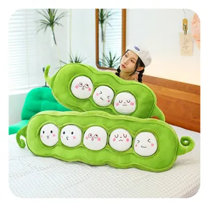 Süßes Erbsenschote Plüschkissen, kuschelige grüne Bohnen Puppe, weiches Bett Schlafspielzeug.