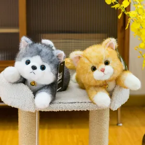 Cute lying plush cat and dog toys stuffed animals for office companion birthday gift