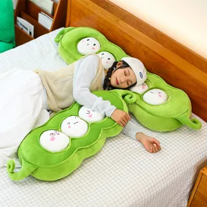 Süßes grünes Erbsen Schote Plüschtier Kissen, weiche Cartoon Puppe für Schlafzimmer Bett
