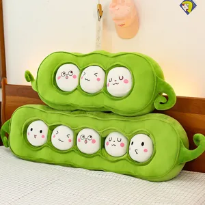 Süßes grünes Erbsenschoten Plüschkissen, lustiges Kuscheltier mit niedlichen Puppen für Mädchen Geschenk.