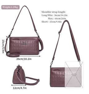 Quilted PU leather shoulder bag with adjustable strap and multi-angle product details view
