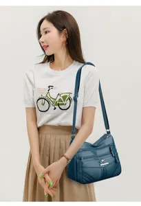 Women soft leather multi-pocket shoulder bag casual large capacity messenger bag